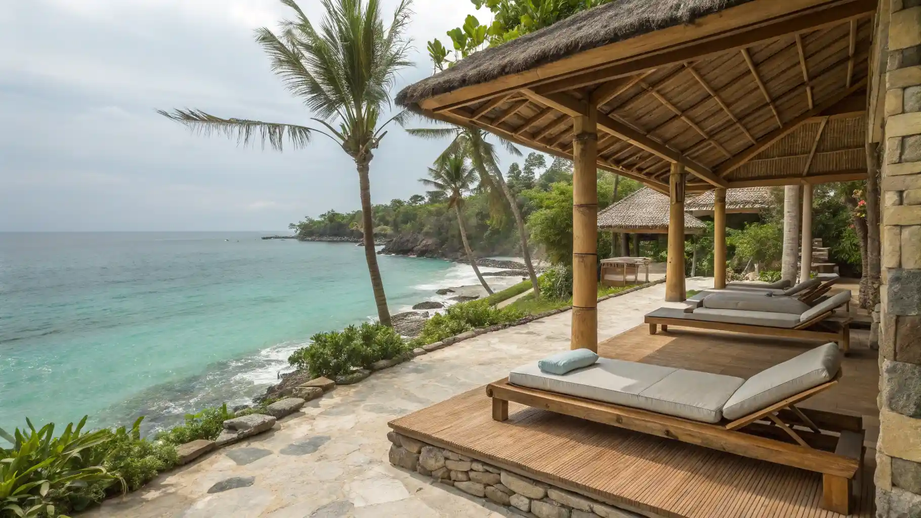 A luxury wellness spa in Lombok, designed with natural materials like bamboo and stone | Lombok Wellness